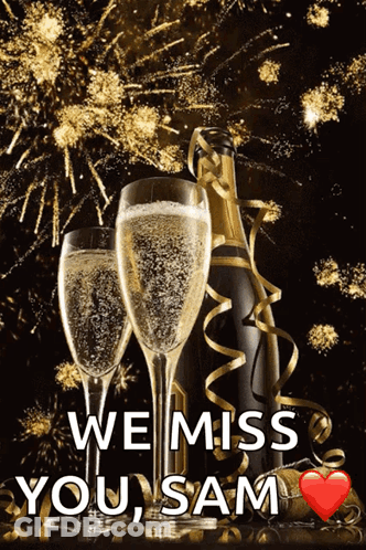 Champagne Glasses And Bottle With Fireworks GIF