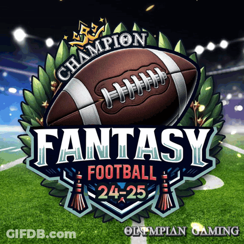 Champion Fantasy Football Logo With Football On Field GIF