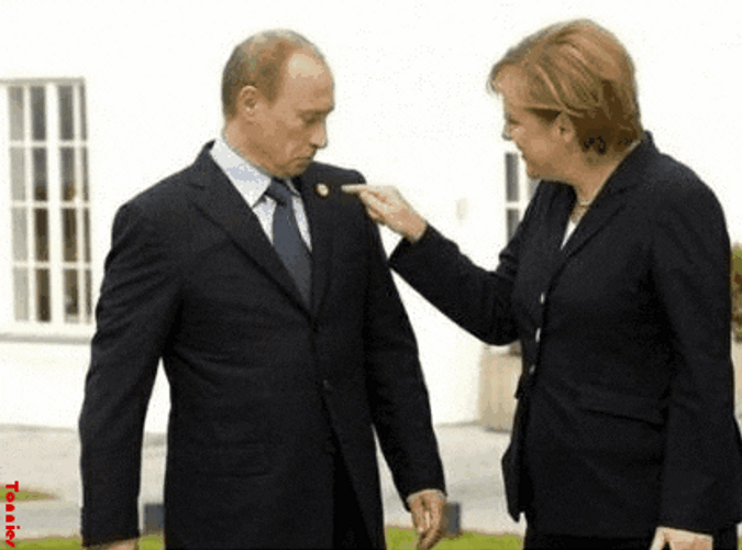 Chancellor Angela Merkel Pinching Nose Of President Putin GIF
