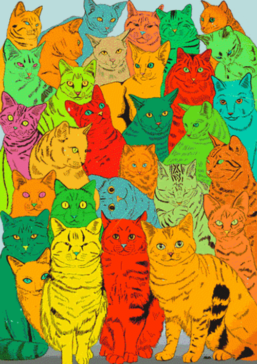 Changing Colors Tripping Cats GIF