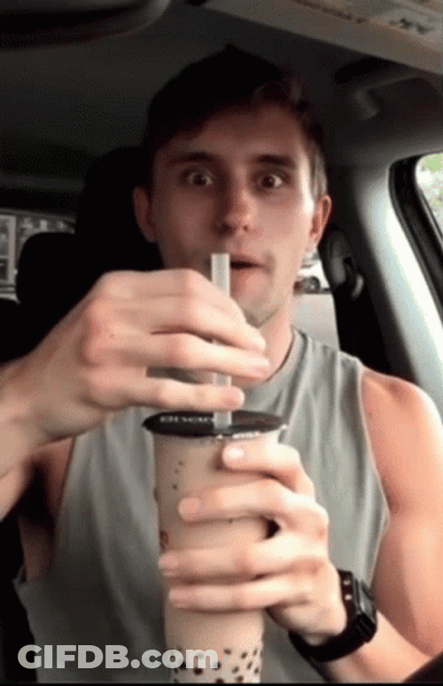 Chaotic Guy Choke While Drinking Bubble Tea GIF
