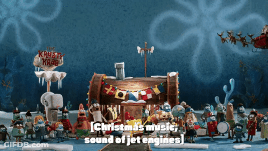 Characters At Krusty Krab On Christmas Day GIF