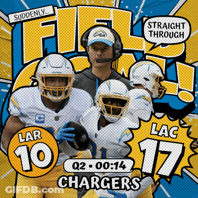 Chargers Football Ad With Lar 10 And Lac 17 Holding Football GIF