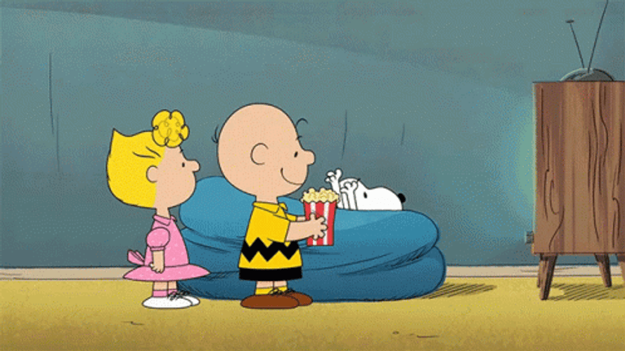 Charlie And Sally Giving Snoopy Popcorn Sunday GIF
