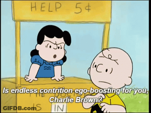 Charlie Brown And Lucy At Help 5 Cents Booth GIF