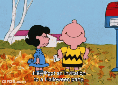 Charlie Brown And Lucy Brown Talking About Halloween GIF
