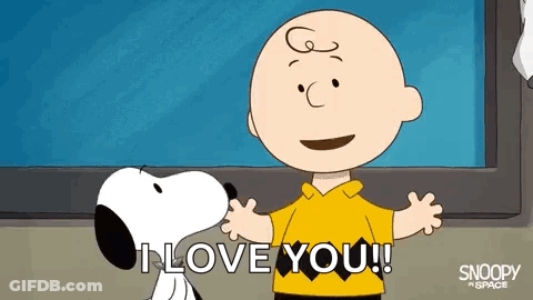 Charlie Brown And Snoopy Are Hugging Each Other And Saying I Love You . GIF