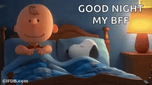 Charlie Brown And Snoopy Are Sleeping In A Bed With The Words Good Night My Bff GIF