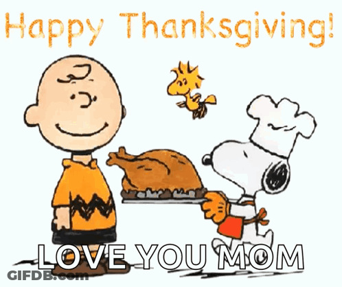 Charlie Brown And Snoopy Holding Turkey Happy Thanksgiving GIF