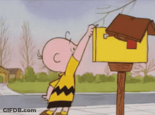Charlie Brown And Snoopy Putting Letter In Mailbox GIF