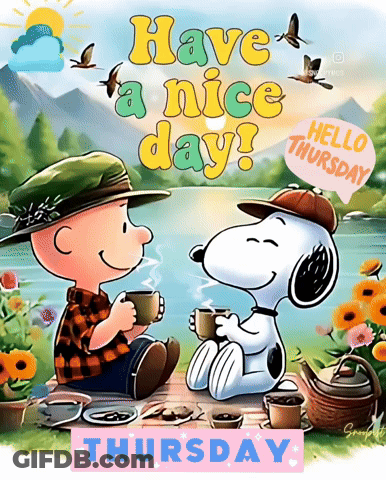 Charlie Brown And Snoopy Saying Have A Nice Day Hello Thursday GIF