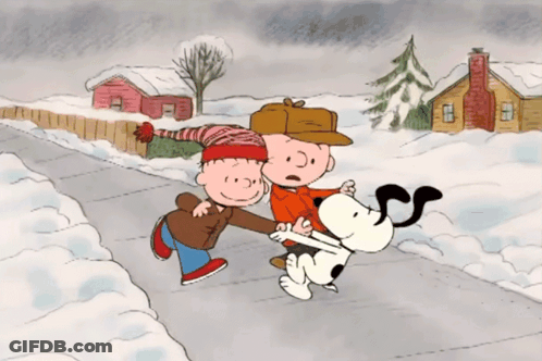 Charlie Brown And Snoopy Walking In Snow GIF