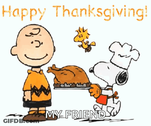Charlie Brown And Snoopy Wishing Happy Thanksgiving GIF