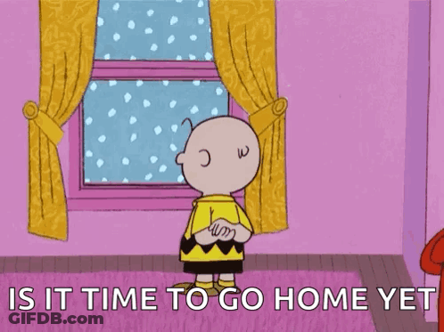 Charlie Brown Asks Time To Go Home Yet GIF