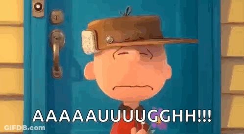 Charlie Brown Holding Flowers In Front Of Blue Door GIF