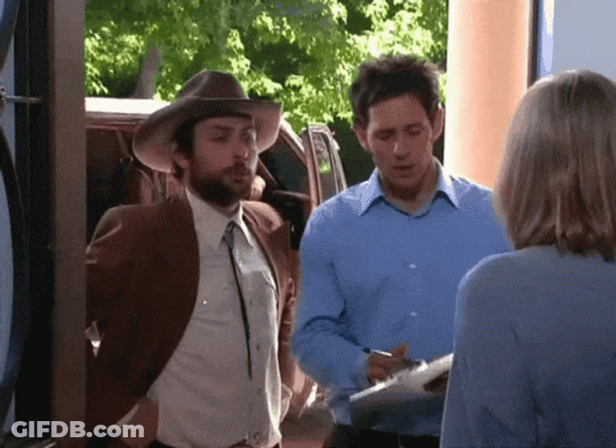 Charlie Day Talking To A Lady GIF