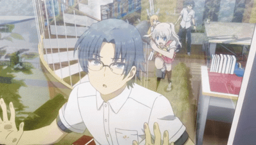 Charlotte Anime Jump Out Window GIF