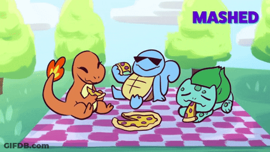 Charmander Squirtle Bulbasaur Pizza Picnic GIF
