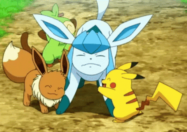 Charming Pokemon  Friends Pikachu Eevee Struggling Glaceon GIF