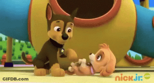 Chase And Skye From Paw Patrol Standing In Front Of Playground GIF