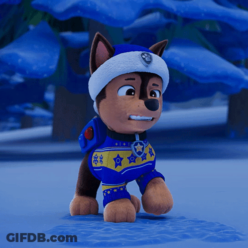 Chase From Paw Patrol In Blue Sweater And Hat GIF