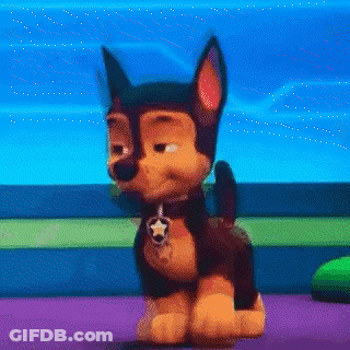 Chase From Paw Patrol Sitting On Purple Mat GIF