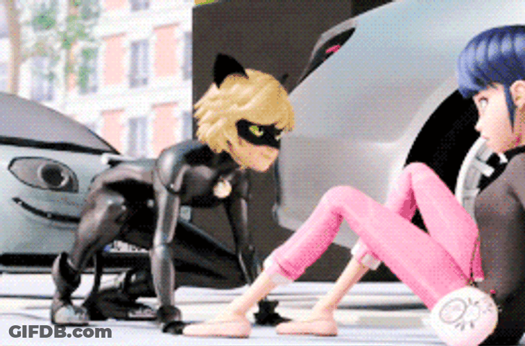 Chat Noir Grabbing Lady Bug Before Speeding GIF