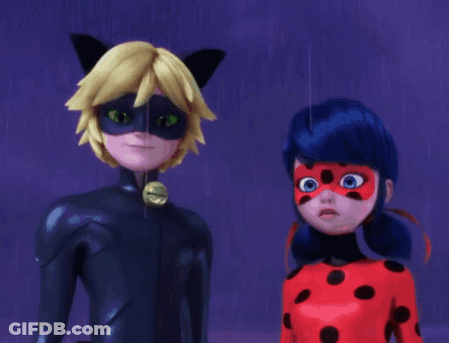 Chat Noir Ladybug Stroll In Rain GIF