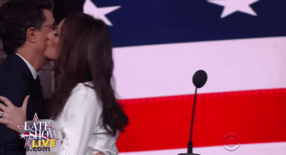 Cheek Kiss Late Show Stephen Colbert  Melania Trump GIF