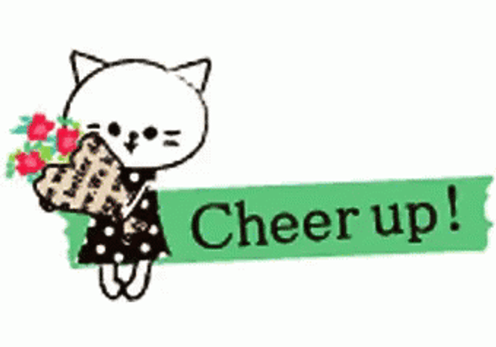 Cheer Up Animated Cat Flower Bouquet GIF