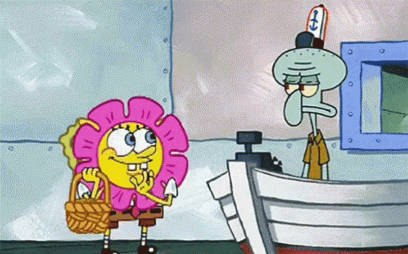 Cheer Up Friend Flowers Squidward SpongeBob GIF
