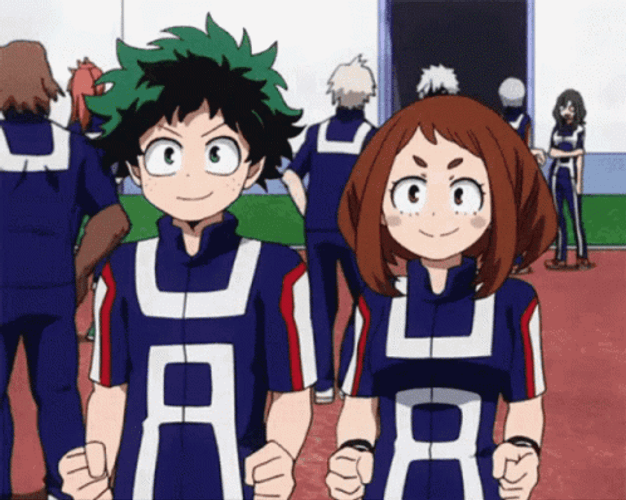 Cheering Deku & Uraraka GIF