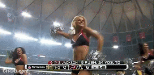 Cheerleader Dancing In Front Of Scoreboard Saying S Jackson 5 Rush 24 Yards TD GIF