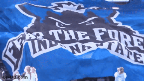 Cheerleader In Front Of Blue Banner Saying Fear The Fore GIF