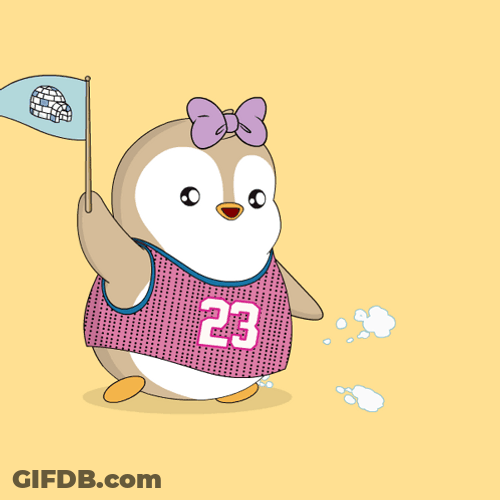 Cheerleader Pudgy Penguin Raising Flag GIF