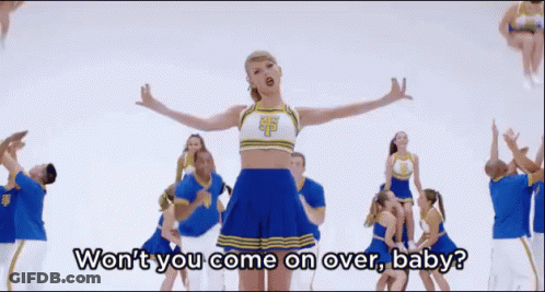 Cheerleader Saying Won't You Come On Over Baby GIF