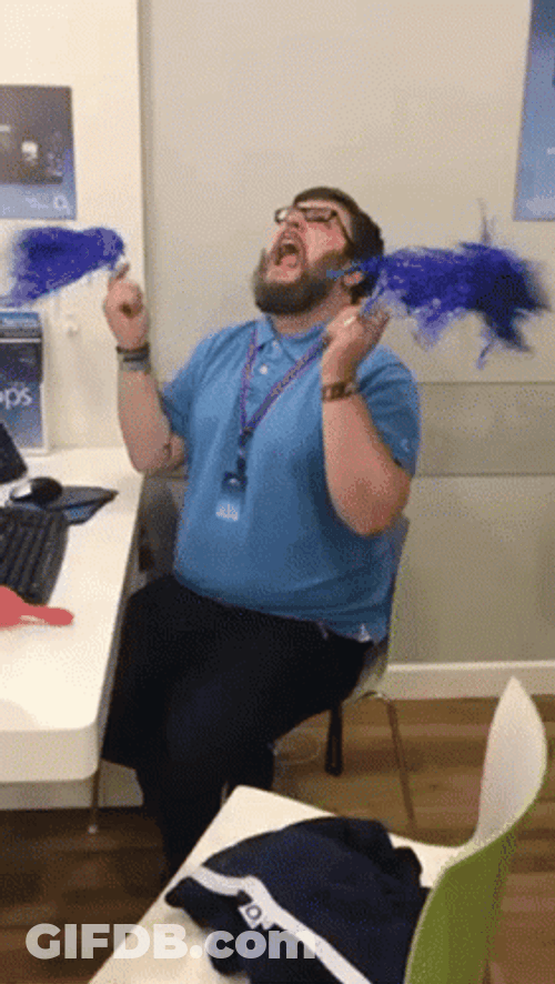 Cheerleader Tired Employee Waving Pompoms GIF