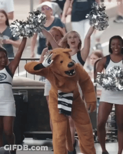 Cheerleaders Around Mascot In Penn State Uniform GIF