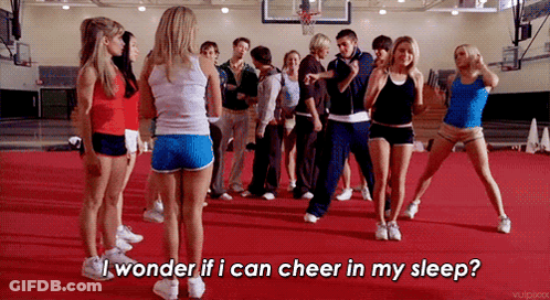 Cheerleaders Dancing One Asking If She Can Cheer In Her Sleep GIF