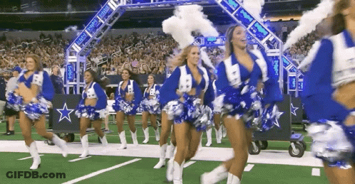Cheerleaders Dancing With Cowboys Banner GIF