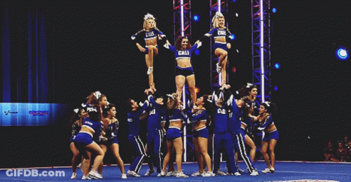 Cheerleaders Doing Stunt With Cali Shirt GIF