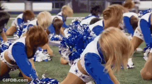 Cheerleaders Kneeling On Field GIF