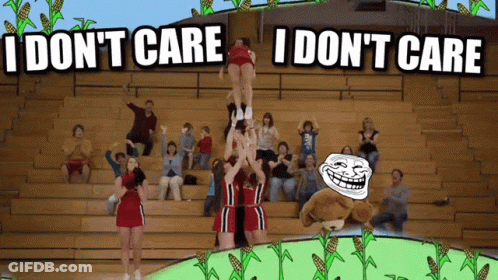 Cheerleaders Performing In Front Of Crowd Saying I Dont Care GIF