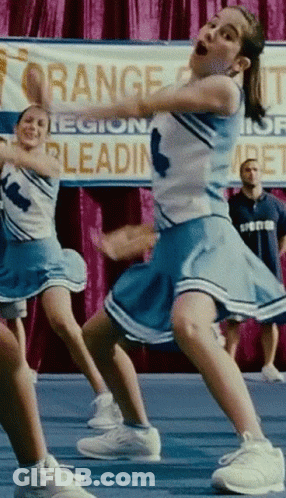 Cheerleaders Performing In Front Of Orange County Sign GIF