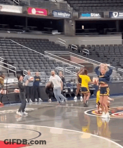 Cheerleaders Performing On Basketball Court GIF