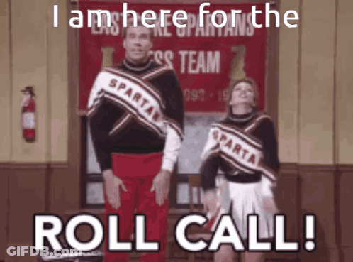 Cheerleaders Standing In Front Of Roll Call Sign GIF