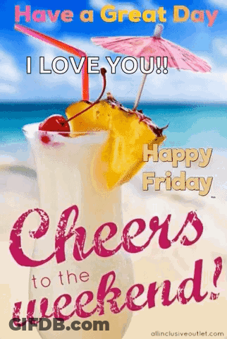 Cheers To The Weekend Beach Drink And Umbrella GIF