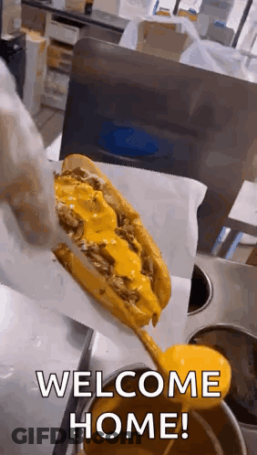 Cheeseburger With Welcome Home Text GIF