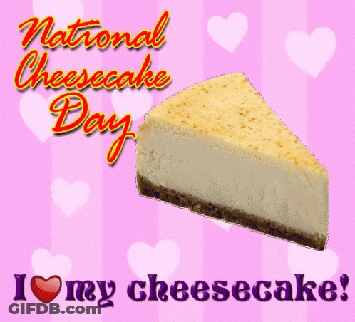 Cheesecake Slice On Pink Background National Cheesecake Day I Love My Cheesecake GIF