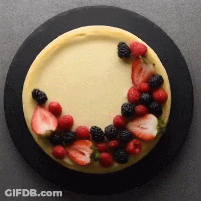 Cheesecake With Strawberries Raspberries And Blackberries GIF